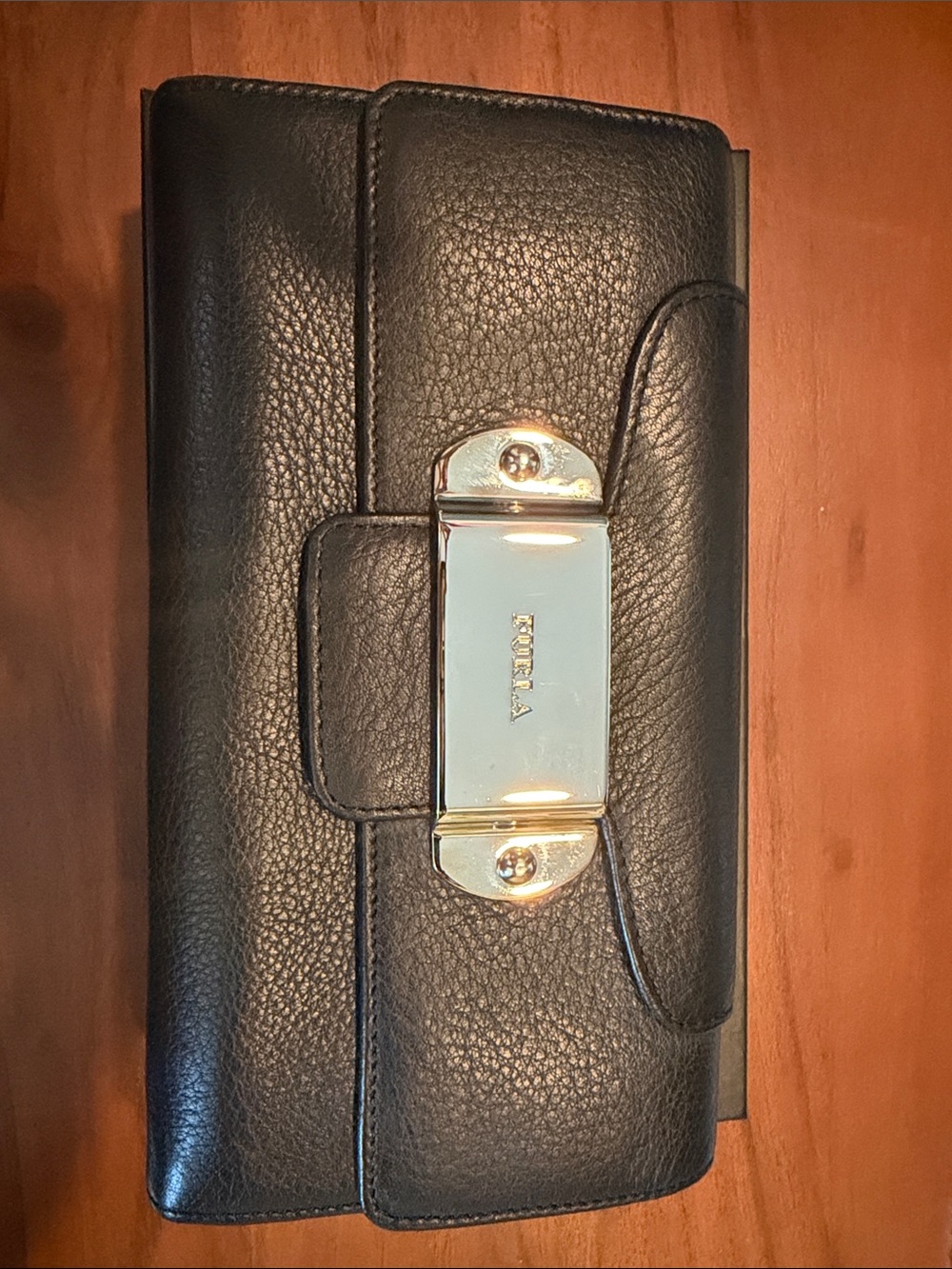 Furla Black Pebbled Leather Wallet with Silver-Tone hardware - Brand New in Box